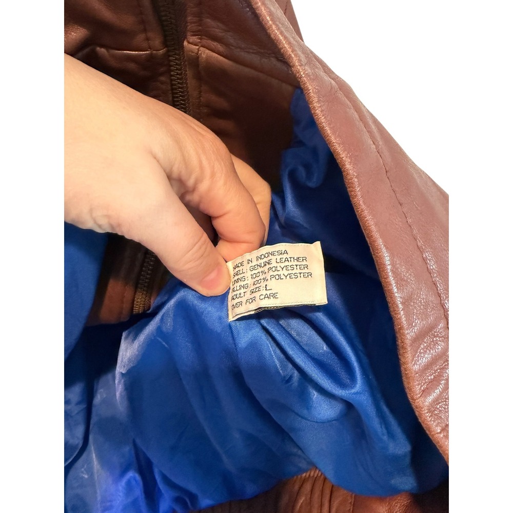 Vintage Merit Awards Mens Brown Genuine Leather Bomber Jacket Large 90s Classic - Picture 6 of 12
